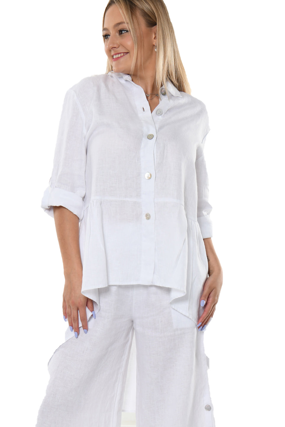 Ladies Linen Roll-Up Sleeve Top Hi-Low- LLB1383 - Casual Tropical Wear