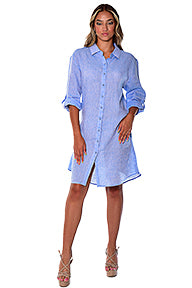 Azucar Ladies 100% Linen Yarn-Dye - 3/4 Sleeve Roll-Up In (9) Colors (2) Pocket Design Shirt/Dress - LLD1725 - Casual Tropical Wear