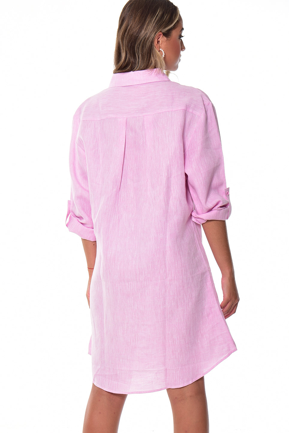 Azucar Ladies 100% Linen Yarn-Dye - 3/4 Sleeve Roll-Up In (9) Colors (2) Pocket Design Shirt/Dress - LLD1725 - Casual Tropical Wear