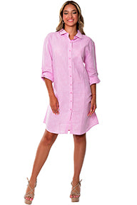 Azucar Ladies 100% Linen Yarn-Dye - 3/4 Sleeve Roll-Up In (9) Colors (2) Pocket Design Shirt/Dress - LLD1725 - Casual Tropical Wear