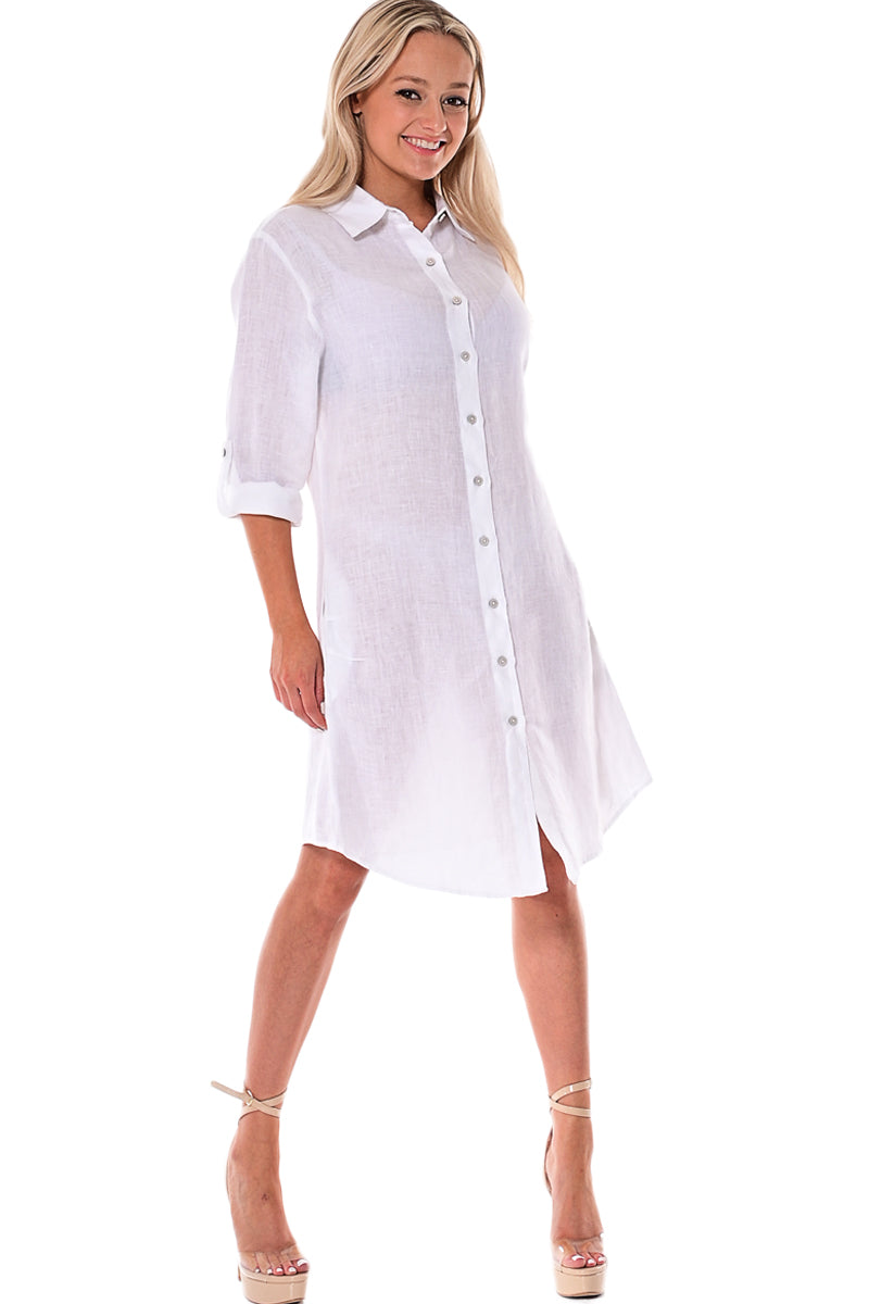 Azucar Ladies 100% Linen Yarn-Dye - 3/4 Sleeve Roll-Up in (9) Colors (2) Pocket Design Shirt/Dress - LLD1725 Yellow / S/M / Linen Azucar Ladies 100% Linen Yarn-Dye - 3/4 Sleeve Roll-Up in (9) Colors (2) Pocket Design Shirt/Dress - LLD1725 Yellow / S/M / Linen