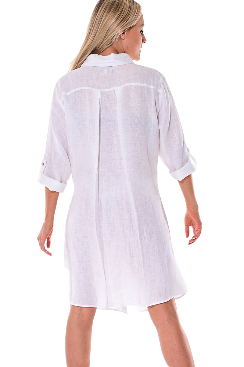 fitted lace wedding dress Azucar Ladies 100% Linen Yarn-Dye - 3/4 Sleeve Roll-Up in (9) Colors (2) Pocket Design Shirt/Dress