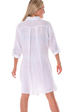 Azucar Ladies 100% Linen Yarn-Dye - 3/4 Sleeve Roll-Up White (2) Pocket Design Shirt/Dress - LLD1725