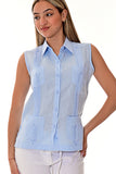 Azucar Ladies 100% Soft Linen Traditional (4) Pocket Guayabera Blouse in (5) Colors- LLGB3006