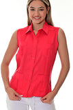 Azucar Ladies 100% Soft Linen Traditional (4) Pocket Guayabera Blouse in (5) Colors- LLGB3006