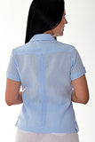 Ladies 100% Soft Linen Traditional (4) Pocket Short Sleeve Guayabera Blouse in (5) Colors - LLGB3008