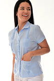 Ladies 100% Soft Linen Traditional (4) Pocket Short Sleeve Guayabera Blouse in (5) Colors - LLGB3008