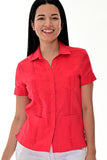 Ladies 100% Soft Linen Traditional (4) Pocket Short Sleeve Guayabera Blouse in (5) Colors - LLGB3008