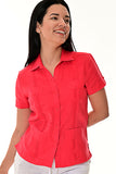 Ladies 100% Soft Linen Traditional (4) Pocket Short Sleeve Guayabera Blouse in (5) Colors - LLGB3008