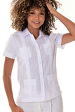 Ladies 100% Soft Linen Traditional (4) Pocket Short Sleeve Guayabera Blouse in (5) Colors - LLGB3008