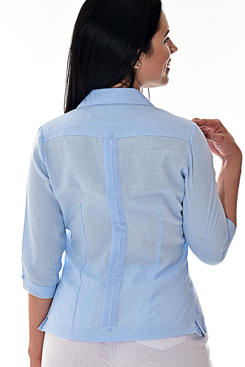 Ladies 100% Soft Linen Traditional (4) Pocket 3/4 Sleeve Guayabera Blouse in (5) Colors - LLGB3009 - Casual Tropical Wear