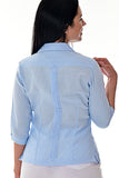 Ladies 100% Soft Linen Traditional (4) Pocket 3/4 Sleeve Guayabera Blouse in (5) Colors - LLGB3009