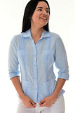 Ladies 100% Soft Linen Traditional (4) Pocket 3/4 Sleeve Guayabera Blouse in (5) Colors - LLGB3009