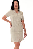 Ladies 100% Soft Linen Traditional (4) Pocket Guayabera Dress in (5) Colors - LLGD3010