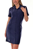 Ladies 100% Soft Linen Traditional (4) Pocket Guayabera Dress in (5) Colors - LLGD3010