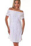 Ladies 100% Soft Linen Traditional (4) Pocket Guayabera Dress in (5) Colors - LLGD3011