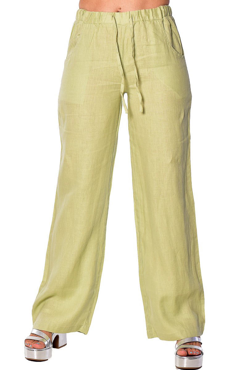 Azucar 100% Linen Draw String Pants w/Pockets for Women in (6) Colors  -LLP1313