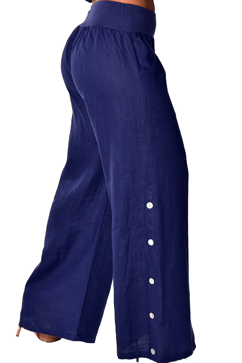 Azucar 100% Linen Women's Wide Leg Linen Pants w/Leg Opening in (2) Colors -LLP1701 - Casual Tropical Wear