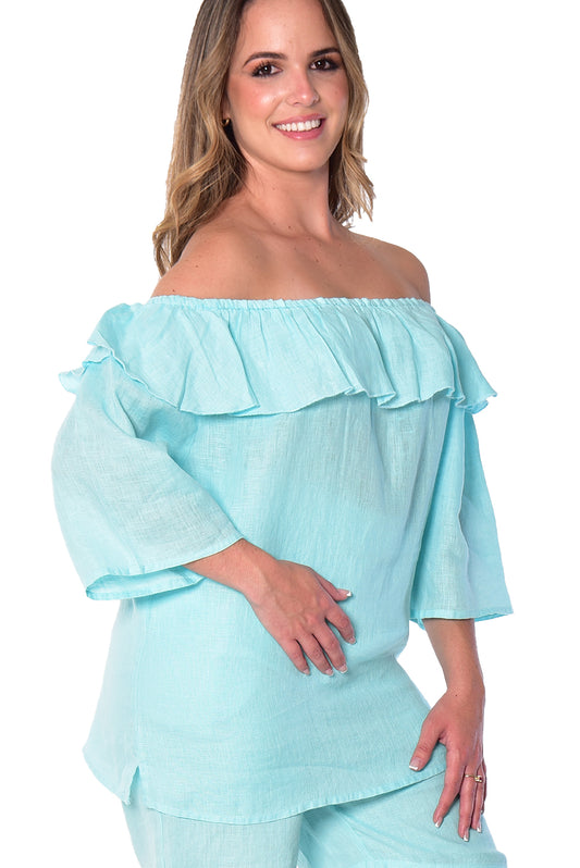 3/4 Sleeve Off-the-Shoulder Ruffle Top by AZUCAR - LLWB2072 - Casual Tropical Wear