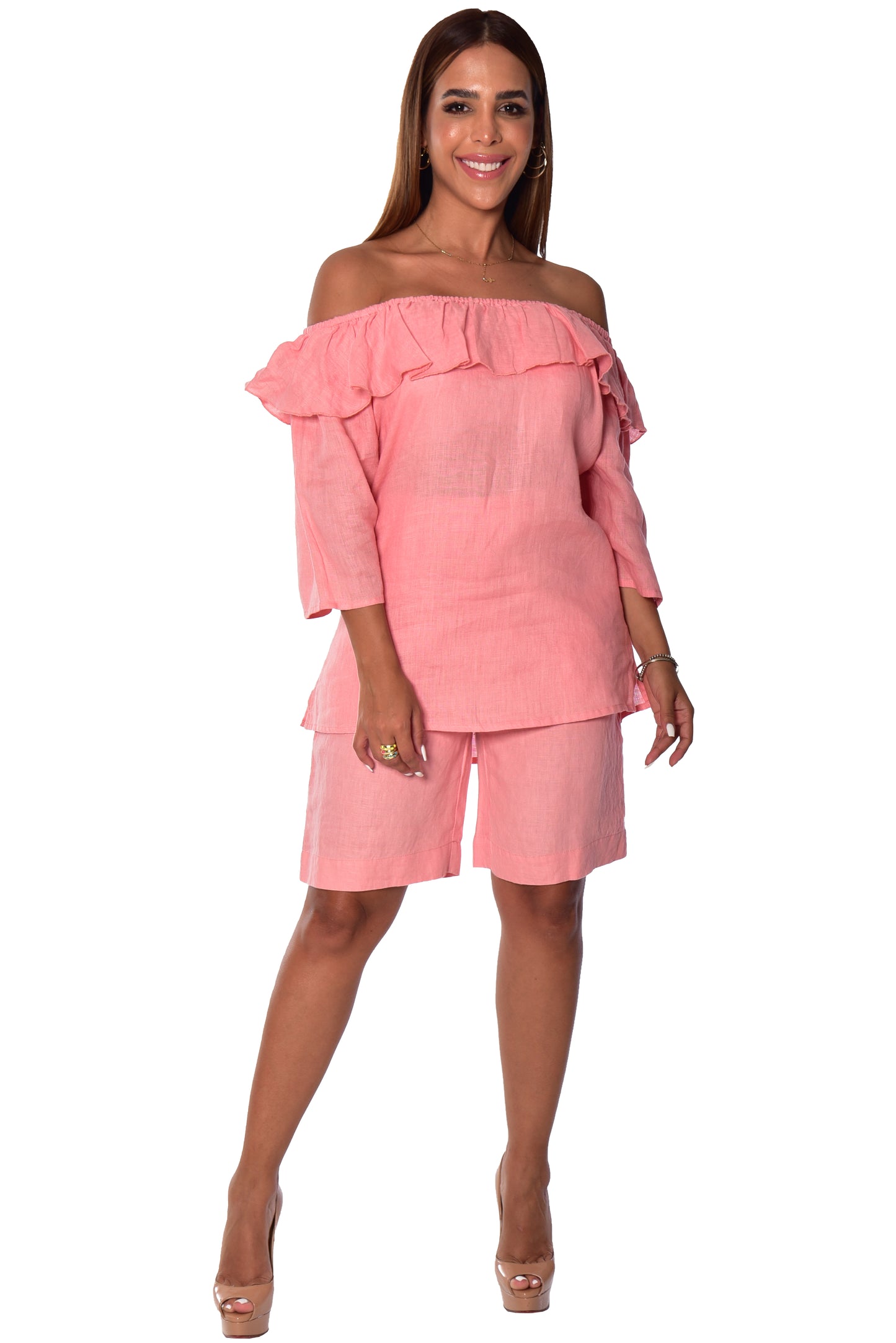 3/4 Sleeve Off-the-Shoulder Ruffle Top by AZUCAR - LLWB2072 - Casual Tropical Wear