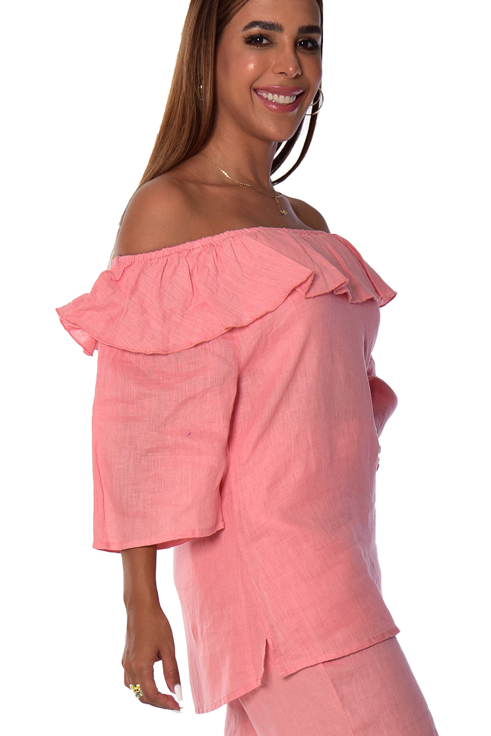 3/4 Sleeve Off-the-Shoulder Ruffle Top by AZUCAR - LLWB2072 - Casual Tropical Wear