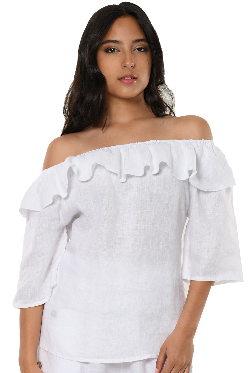 3/4 Sleeve Off-the-Shoulder Ruffle Top by AZUCAR - LLWB2072 - Casual Tropical Wear