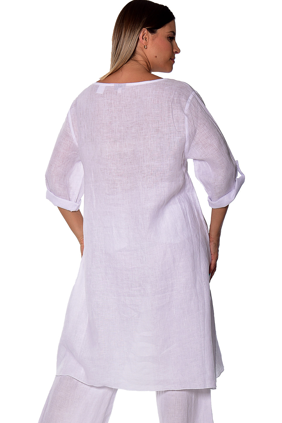 Azucar Linen Loose 3/4 Sleeve Tunic Rushed Draw String Hem- LLWB2073 - Casual Tropical Wear