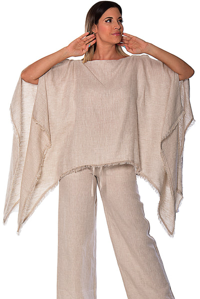 Azucar Ladies Loose Linen Poncho with Fringe - LLWB2081 | Casual