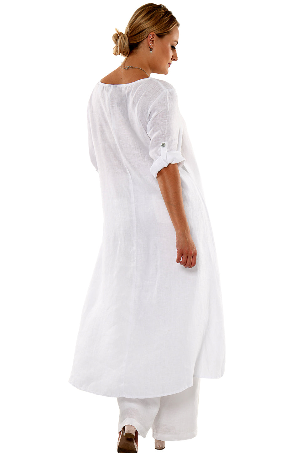 Linen High-Low Kaftan Roll-Up Sleeve- LLWD2079 - Casual Tropical Wear