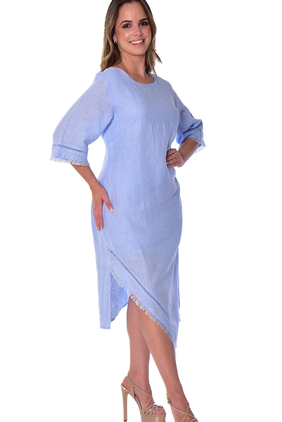 Azucar Ladies 3/4 Sleeve Handkerchief Hem Dress- LLWD2084 - Casual Tropical Wear
