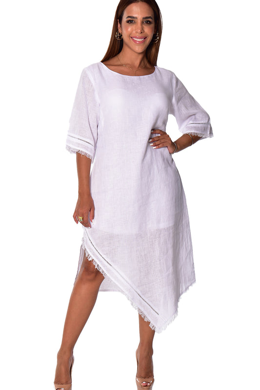 Azucar Ladies 3/4 Sleeve Handkerchief Hem Dress- LLWD2084 - Casual Tropical Wear