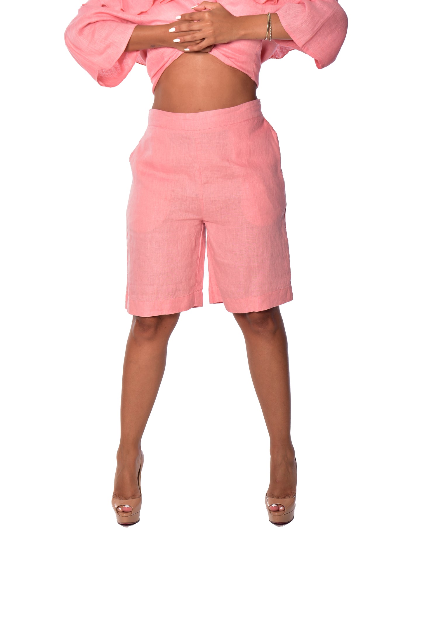 Azucar Ladies Flat Front Linen Shorts w/Pockets - LLWH2075 - Casual Tropical Wear