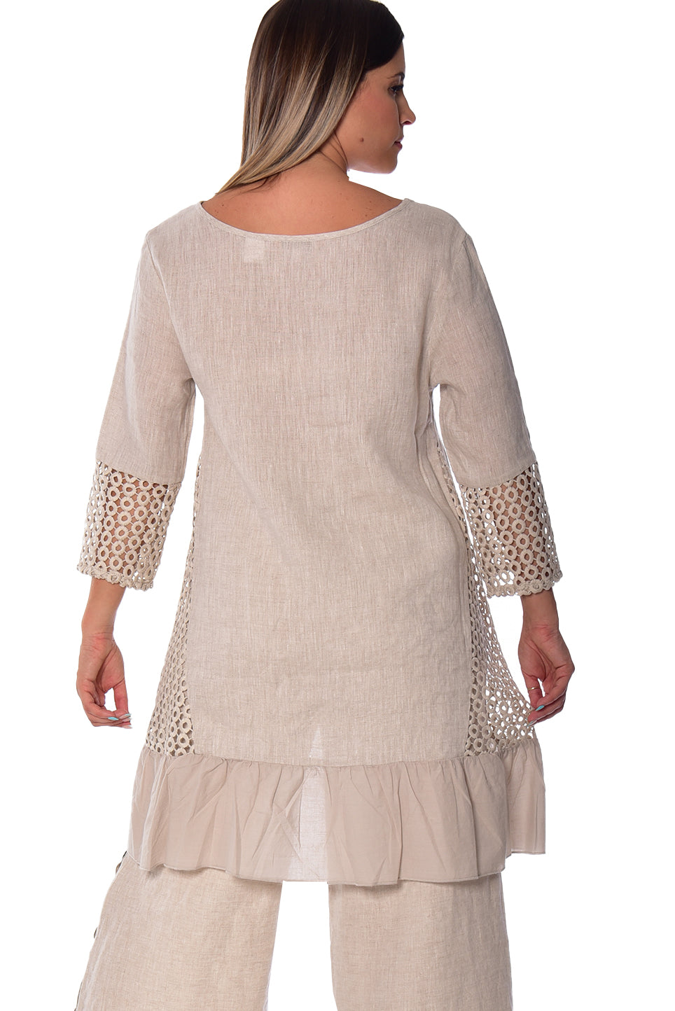 Azucar Ladies 3/4 Sleeve V-Neck Hi-Low Blouse - LLWT2085 - Casual Tropical Wear