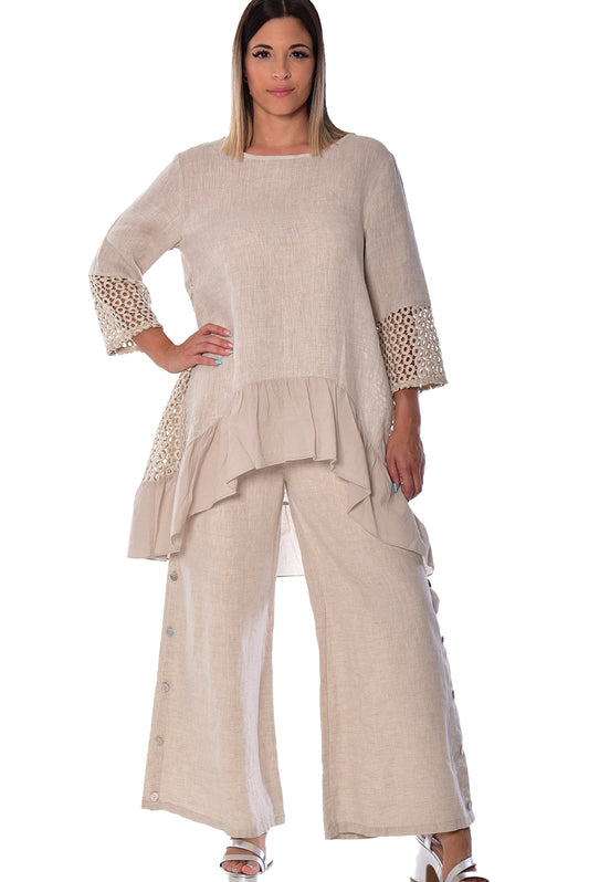 Azucar Ladies 3/4 Sleeve V-Neck Hi-Low Blouse - LLWT2085 - Casual Tropical Wear