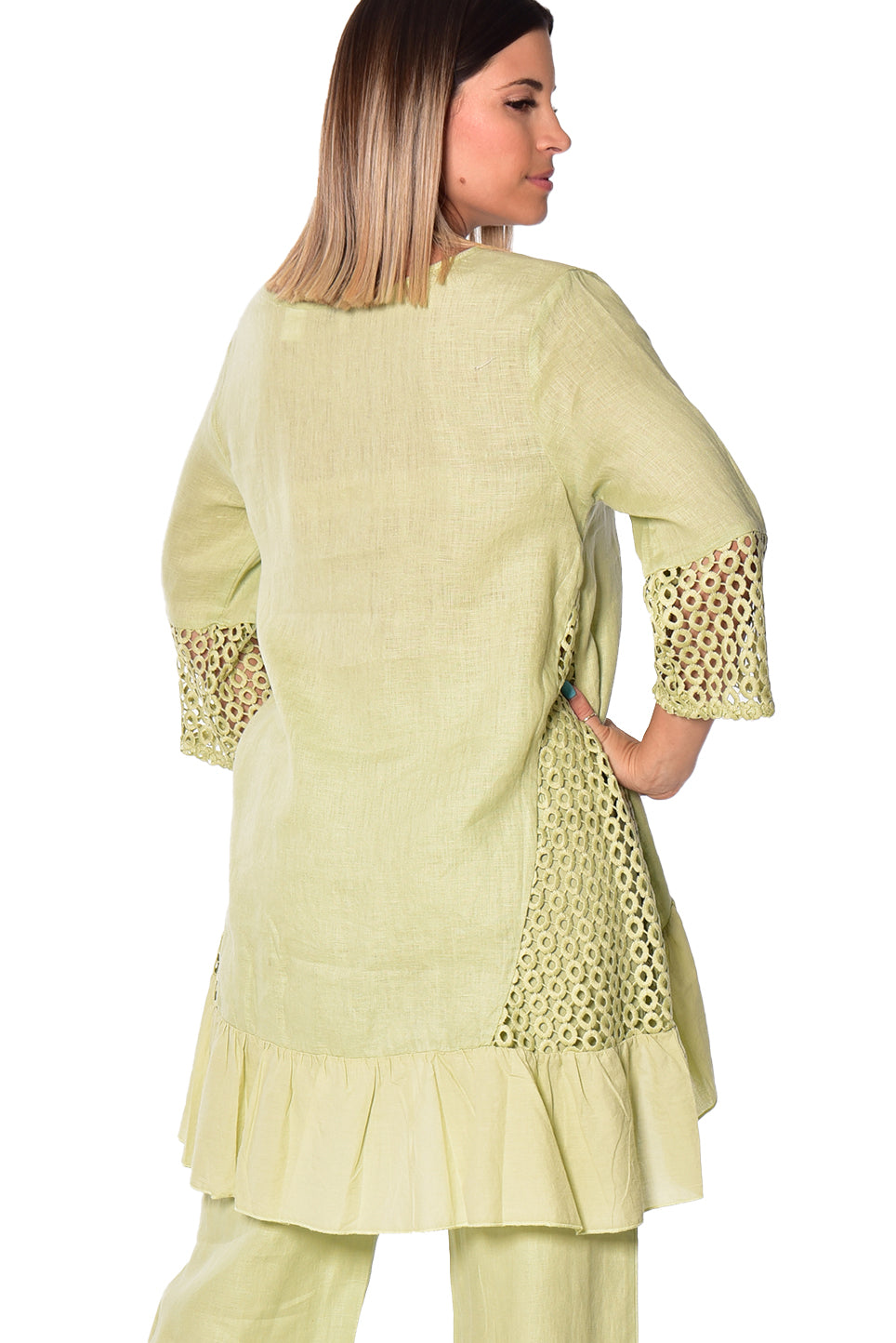 Azucar Ladies 3/4 Sleeve V-Neck Hi-Low Blouse - LLWT2085 - Casual Tropical Wear