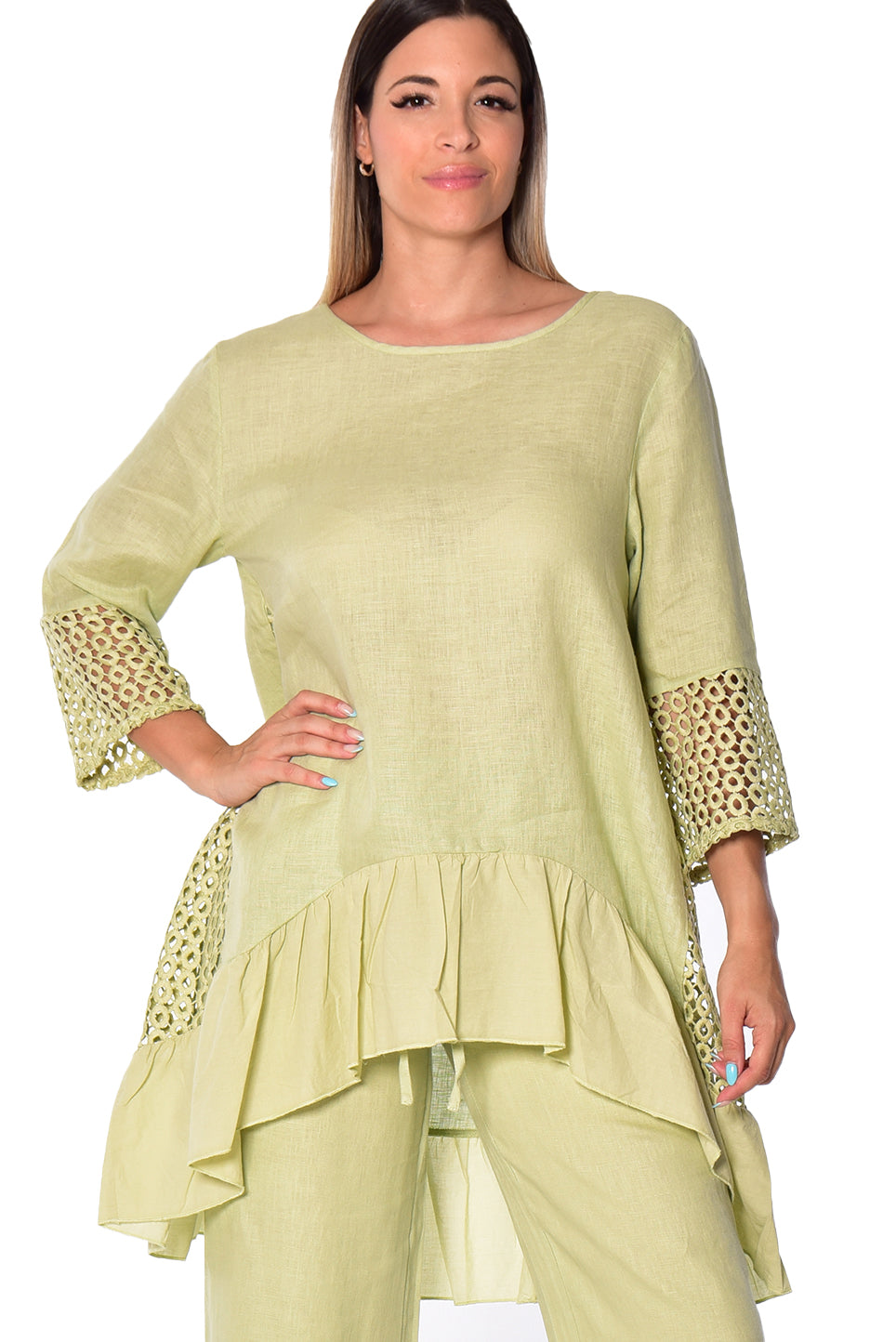 Azucar Ladies 3/4 Sleeve V-Neck Hi-Low Blouse - LLWT2085 - Casual Tropical Wear