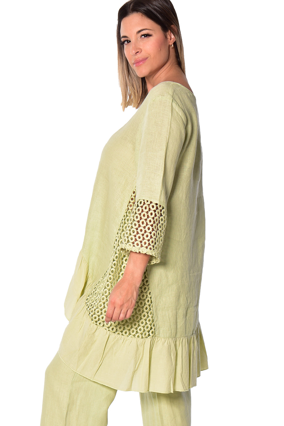 Azucar Ladies 3/4 Sleeve V-Neck Hi-Low Blouse - LLWT2085 - Casual Tropical Wear