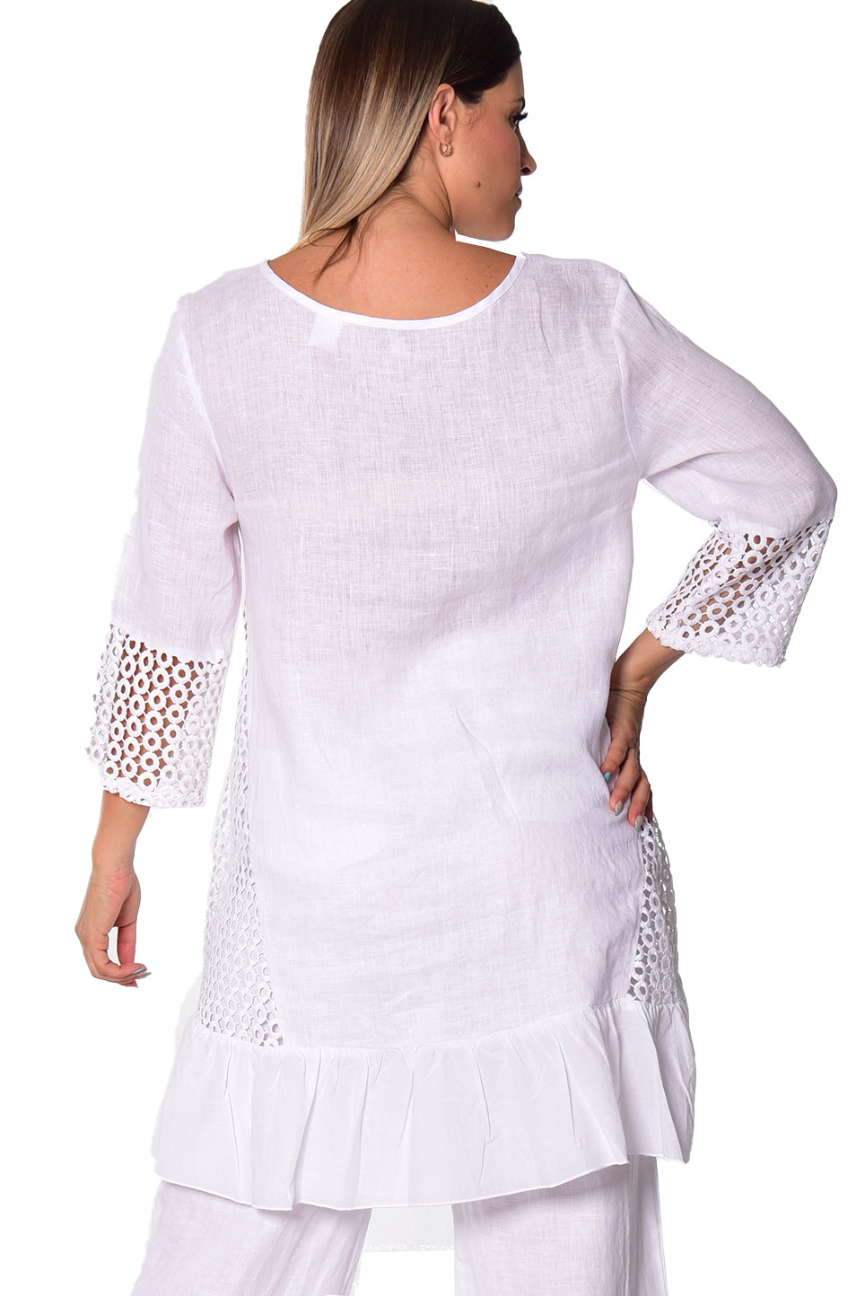 Azucar Ladies 3/4 Sleeve V-Neck Hi-Low Blouse - LLWT2085 - Casual Tropical Wear