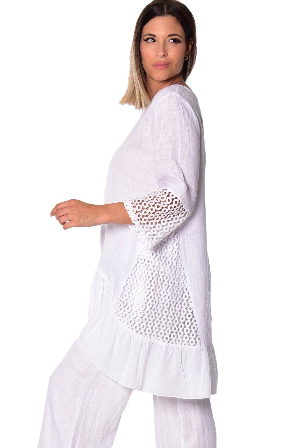 Azucar Ladies 3/4 Sleeve V-Neck Hi-Low Blouse - LLWT2085 - Casual Tropical Wear