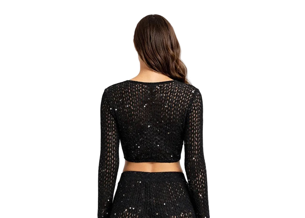 Golden Collection Crochet Tie Front Top – Shimmer Knit Beach Cover Up, Long Sleeve Resort Top, Women’s Vacation Outfit -LMT3901 - Casual Tropical Wear