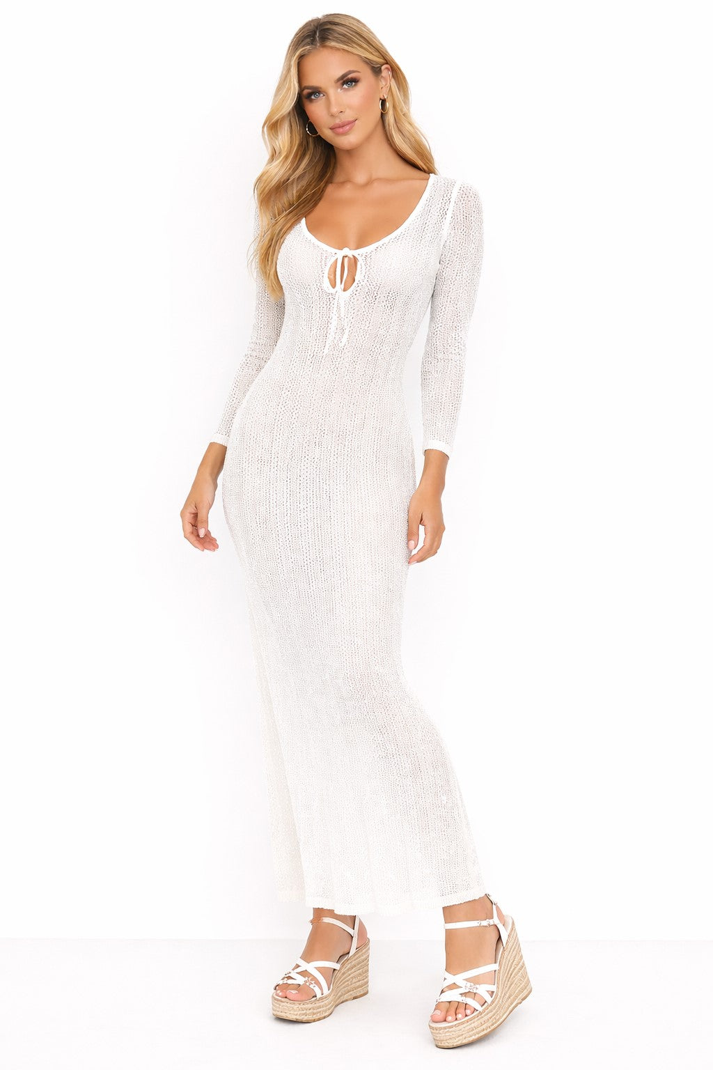 Robe longue en crochet Azucar Golden Goddess – Élégante robe paréo de plage – LMT3813