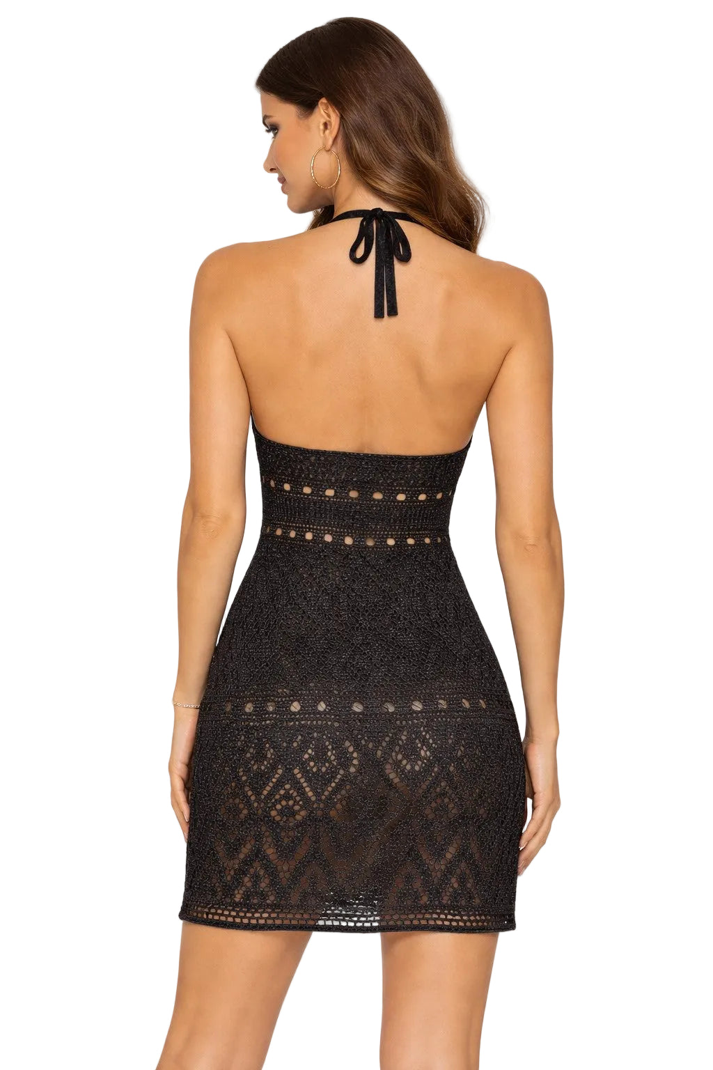 AZUCAR Golden Goddess Crochet Halter Dress – Women's Resort Wear Beach Cover Up & Vacation Dress - LMT3815