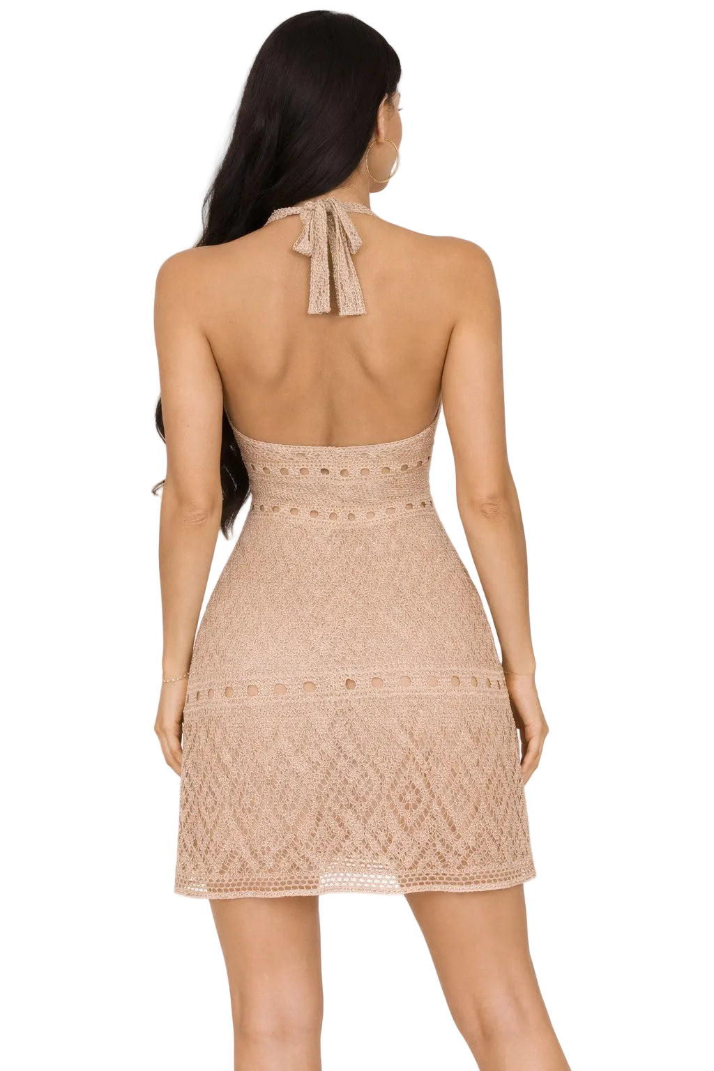 AZUCAR Golden Goddess Crochet Halter Dress – Women's Resort Wear Beach Cover Up & Vacation Dress - LMT3815