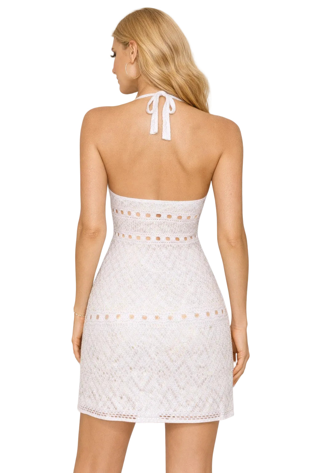 AZUCAR Golden Goddess Crochet Halter Dress – Women's Resort Wear Beach Cover Up & Vacation Dress - LMT3815