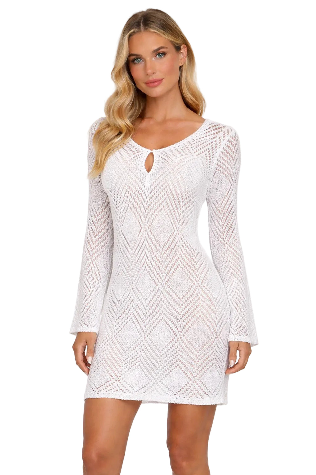 Azucar Siren Goddess Crochet Cover-Up Dress – Long Sleeve Beach Dress | Resort & Vacation Wear - LMT3819