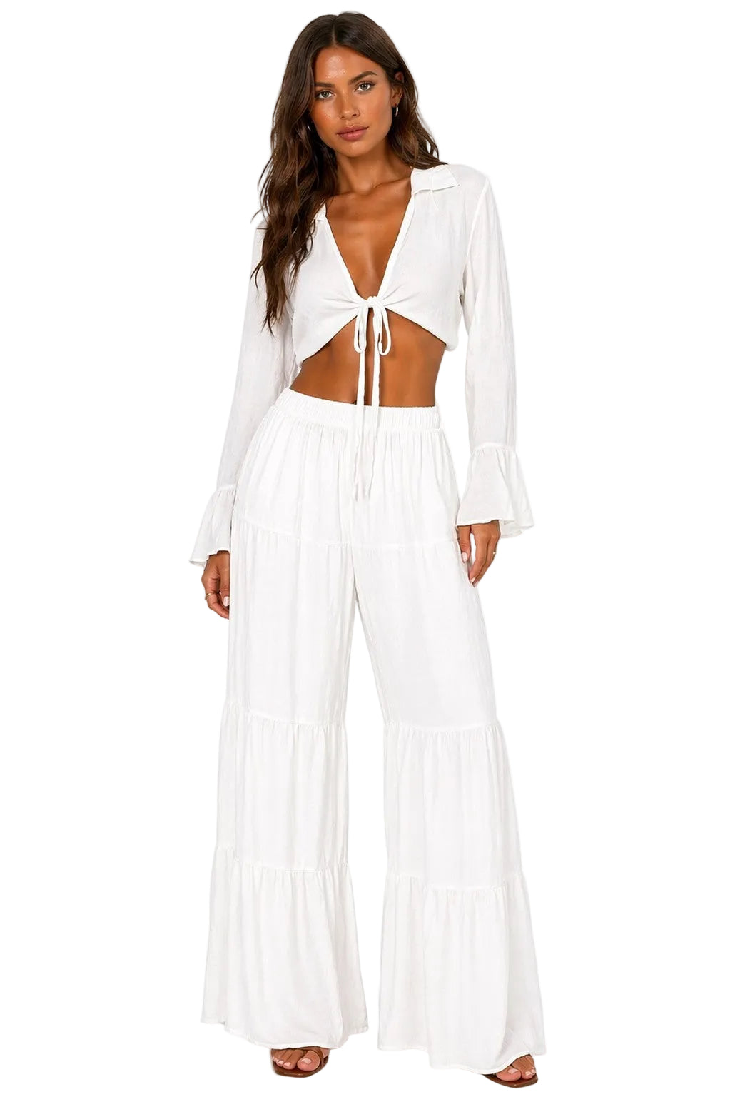 Black Tiered Wide Leg Pants Women | Flowy Resort Pants | Beach Cover Up Bottom - LMT3903 - Casual Tropical Wear