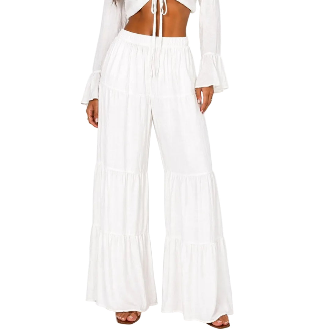 Black Tiered Wide Leg Pants Women | Flowy Resort Pants | Beach Cover Up Bottom - LMT3903 - Casual Tropical Wear