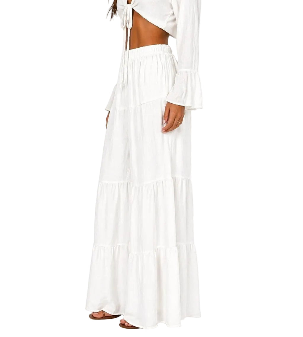 Black Tiered Wide Leg Pants Women | Flowy Resort Pants | Beach Cover Up Bottom - LMT3903 - Casual Tropical Wear