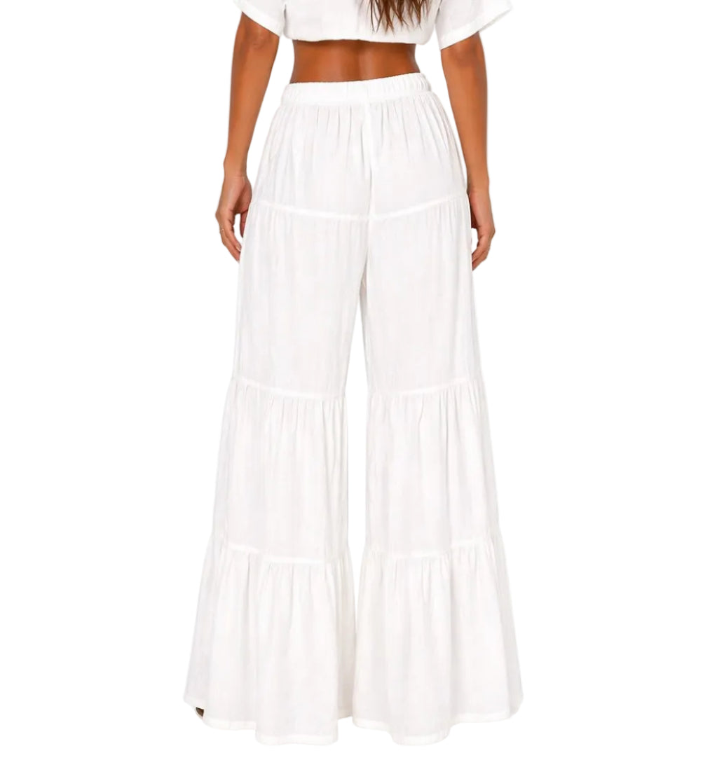 Black Tiered Wide Leg Pants Women | Flowy Resort Pants | Beach Cover Up Bottom - LMT3903 - Casual Tropical Wear