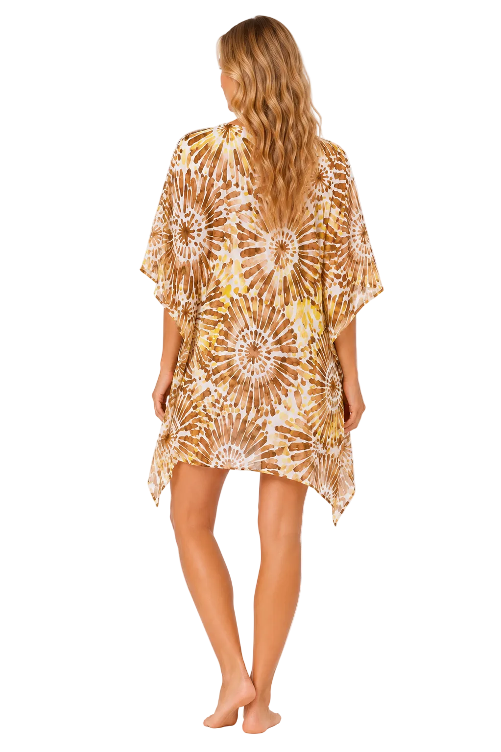 Beach Splash Collection Women's Sheer Kaftan Cover-Up Dress – Tropical Sunburst Print Resort Swim Cover-Up - LPT4015